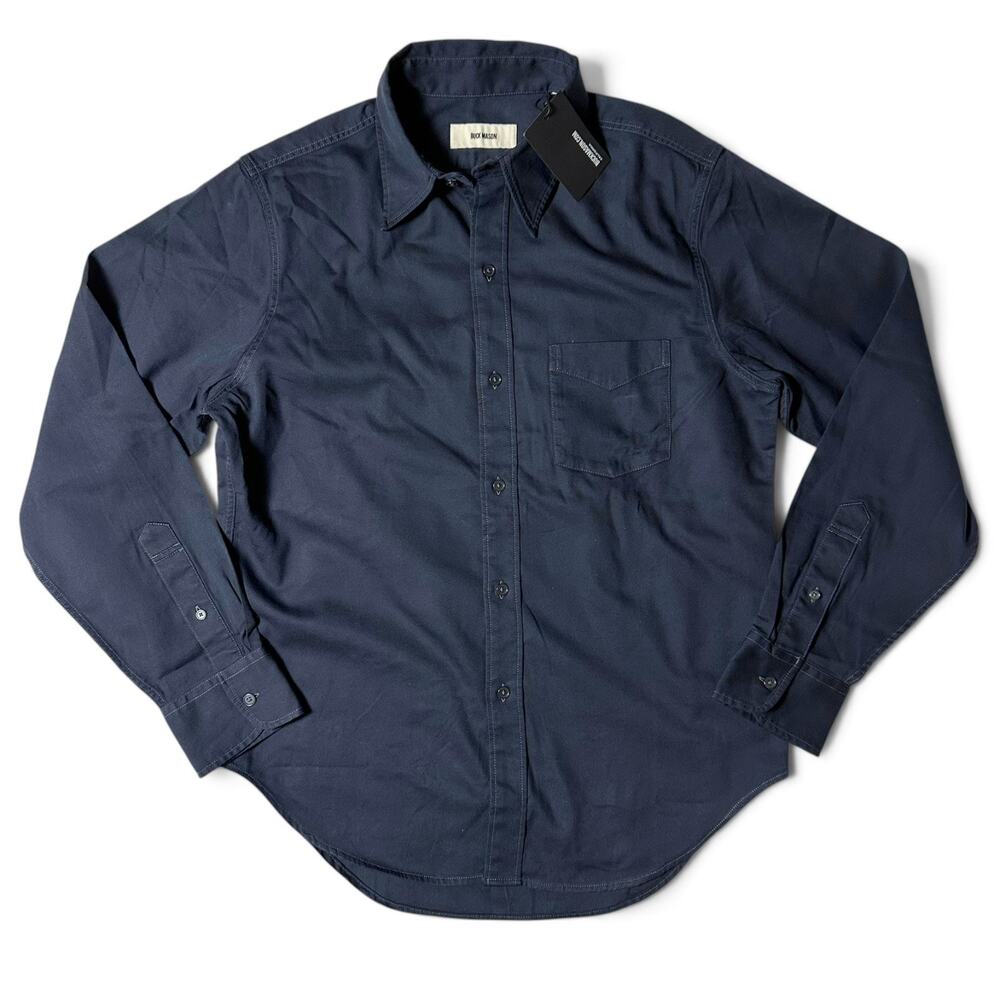 Buck Mason Draped Twill One Pocket Shirt Mens Size M Dress Navy Cotton Rayon NWT